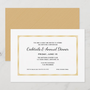 Invitation Cocktails et dîner professionnel d'affaires en or