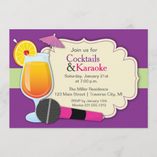 Invitation Cocktails et fête d'anniversaire de karaoke