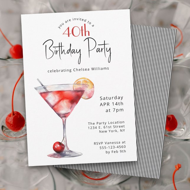 Invitation Cocktails et fête du 40e anniversaire (Créateur téléchargé)