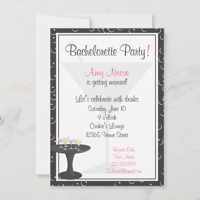 Invitation Cocktails et partie de Bachelorette de bulles (Devant)