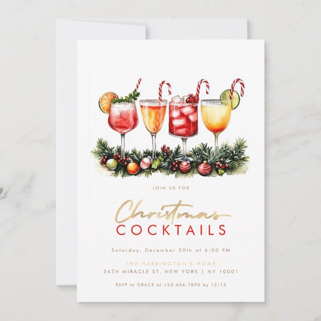 Invitation Cocktails Festive Boissons Fête de Noël (Devant)