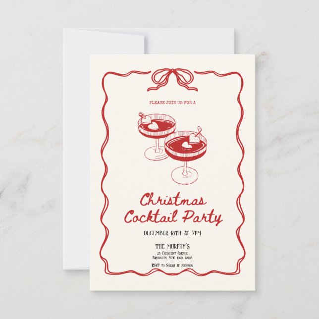 Invitation Cocktails Festive Boissons Fête de Noël (Devant)