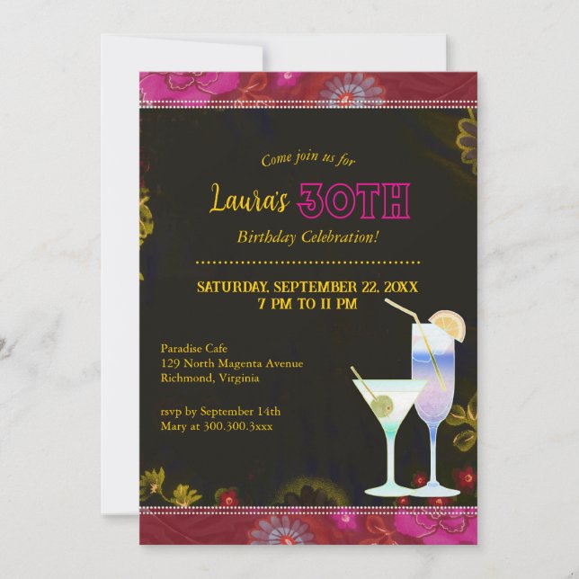 Invitation Cocktails Floral Party 30e anniversaire (Devant)