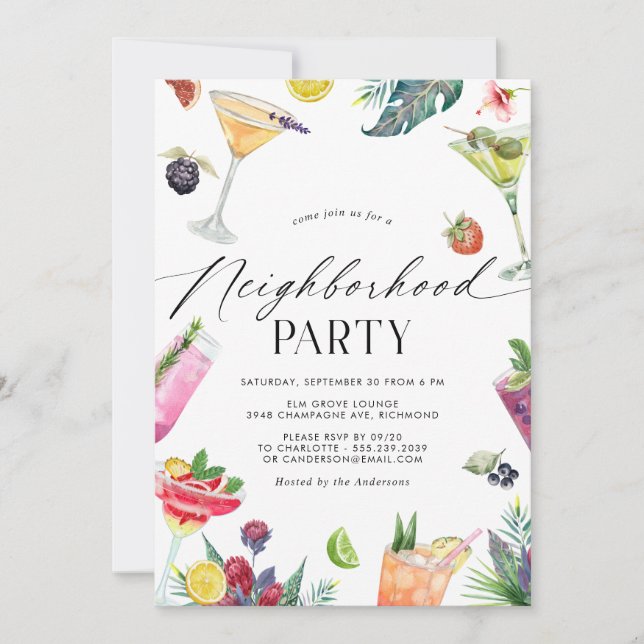 Invitation Cocktails Fruity Summer | Parti de voisinage (Devant)