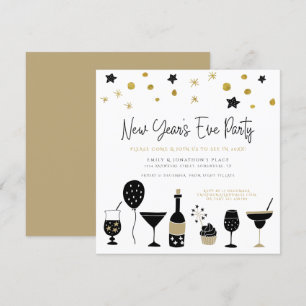 Invitation Cocktails Funky Champagne Gold Black Nouvel An Eve