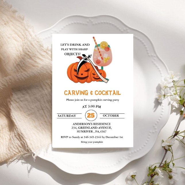 Invitation Cocktails Halloween et Carving Adult Party Invit (Créateur téléchargé)
