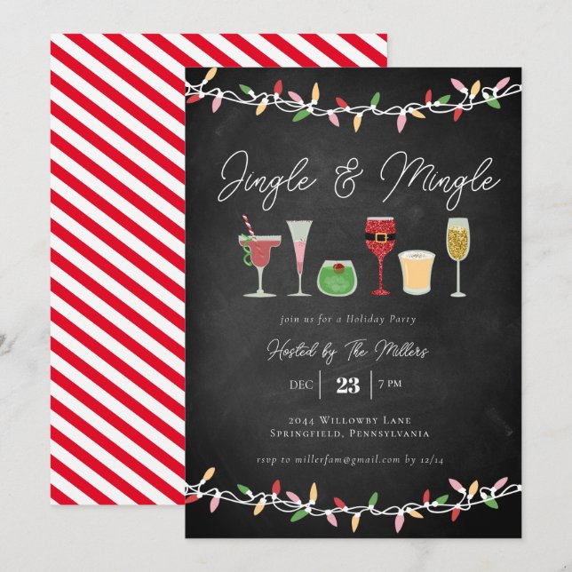 Invitation Cocktails Jingle & Mingle Noël (Devant / Derrière)