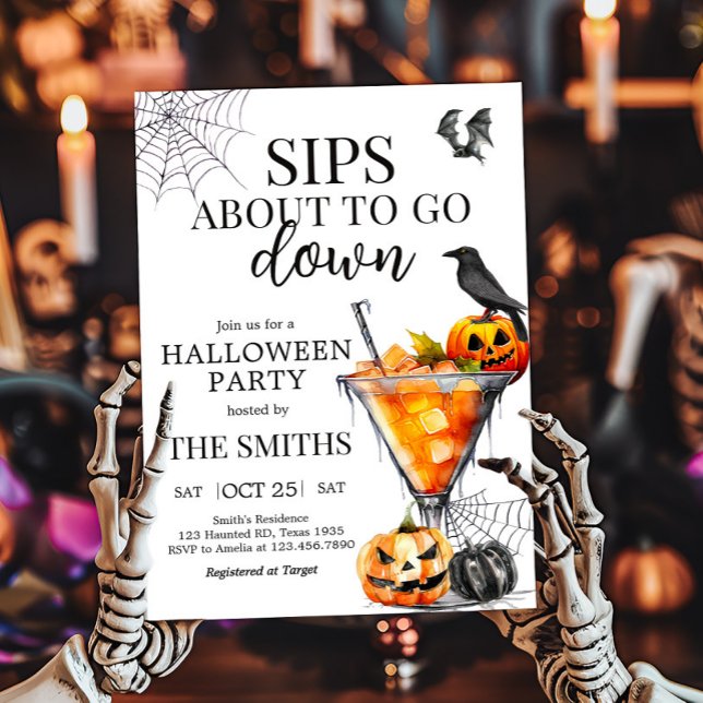 Invitation Cocktails Martini Halloween Party (Sips About to Go Down Cocktail Halloween Party Invitation)