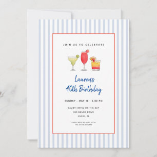 Invitation Cocktails Pool party Adulte Anniversaire