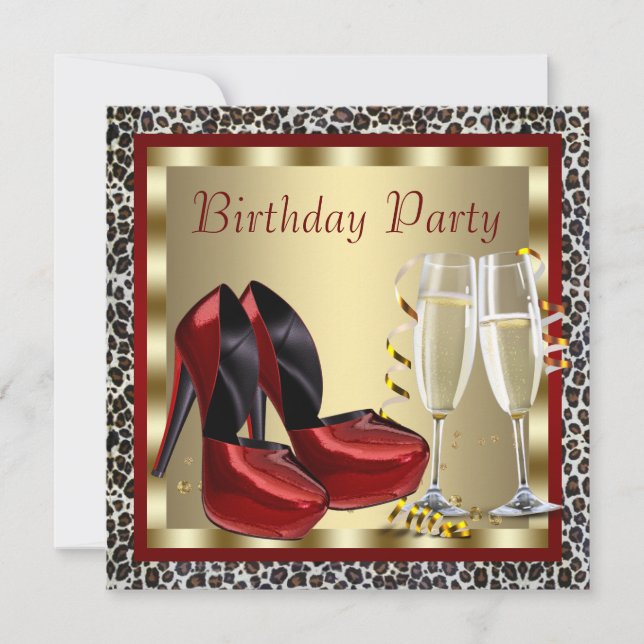 Invitation Cocktails Red High Heel Chaussures Leopard Anniver (Devant)