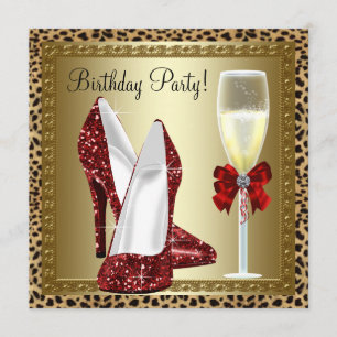 Invitation Cocktails Red High Heel Chaussures Leopard Anniver