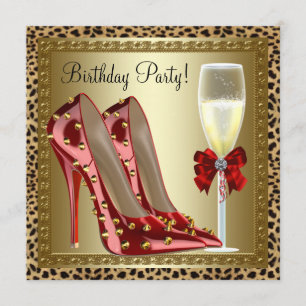 Invitation Cocktails Red High Heel Chaussures Leopard Anniver