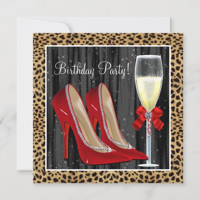 Invitation Cocktails Red High Heel Chaussures Leopard Anniver (Devant)
