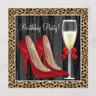 Invitation Cocktails Red High Heel Chaussures Leopard Anniver
