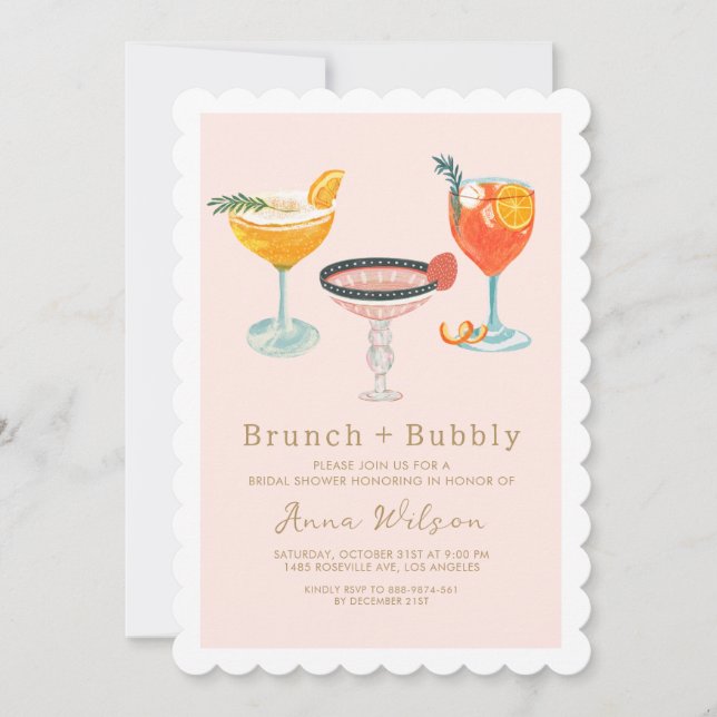 Invitation Cocktails roses Brunch Fête des mariées mousseuse (Devant)