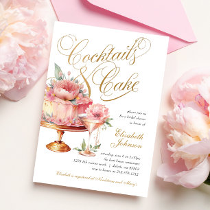 Invitation Cocktails roses élégants et Fête des mariées de gâ