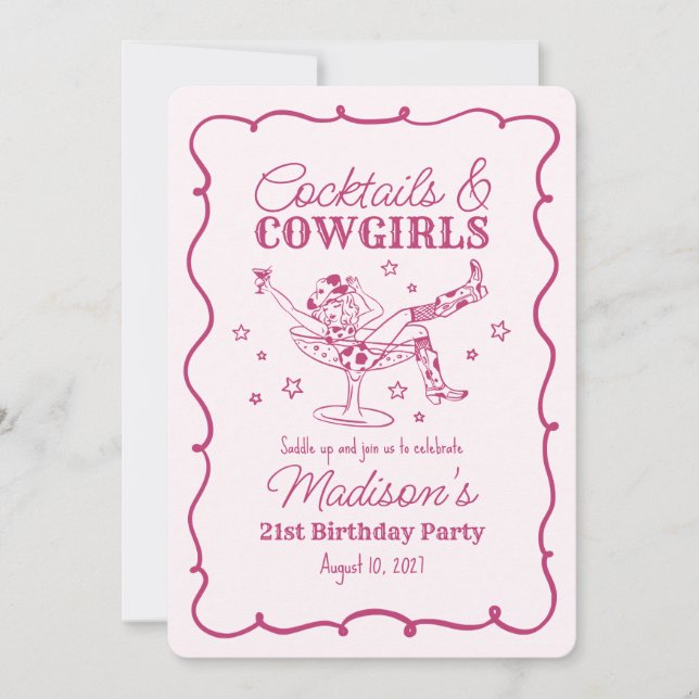 Invitation Cocktails roses et Cowgirls Nash Bash Anniversaire (Devant)