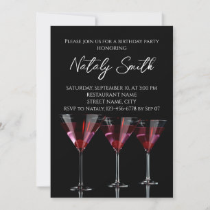 Invitation Cocktails rouges dans un verre à martini avec ceri