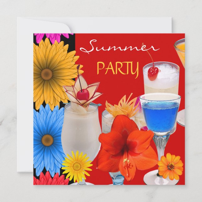 Invitation Cocktails Summer Party Boissons Rouge Bleu Jaune (Devant)