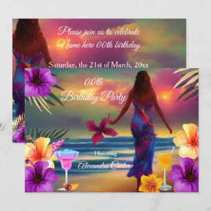 Invitation Cocktails Tropicaux palmiers à fleurs d'hibiscus p