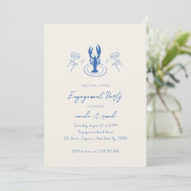 Invitation Cocktails Whimsical & Lobster Engagement Party (Debout devant)