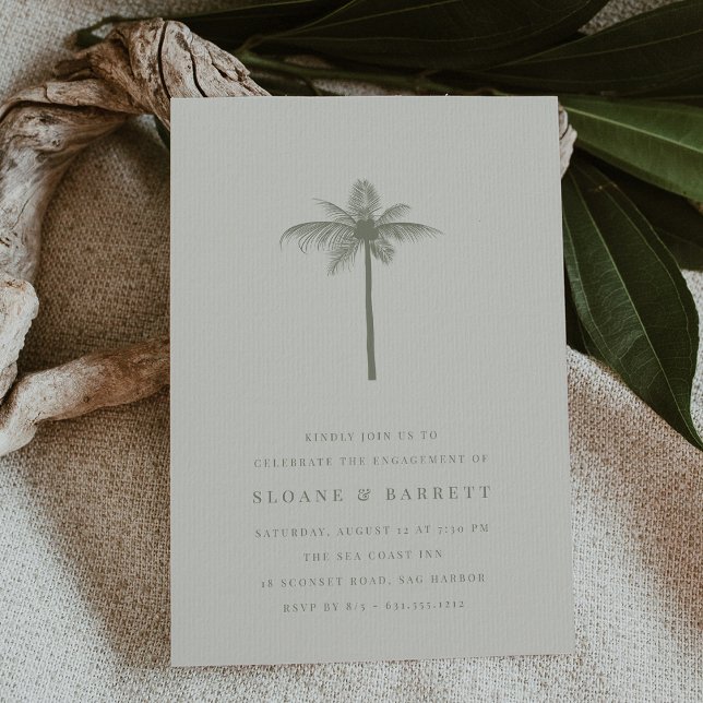 Invitation Coconut Palm (elegant coastal coconut palm engagement party invitation)
