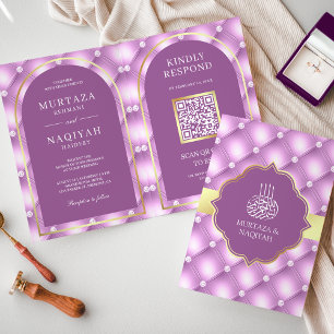 Invitation Code QR à motif touffeté violet clair pour mariage