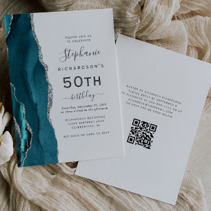Invitation Code QR Agate Bleu Turquoise Argent 50e Anniversai