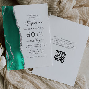 Invitation Code QR Agate Vert Mousse Argent 50e Anniversaire