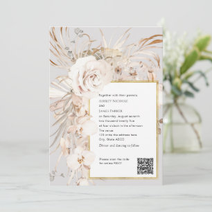 Invitation Code QR, beige élégant aquarelle mariage floral I