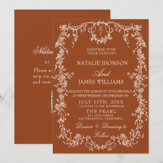Invitation Code QR Botanique Orange Brûlé Floral Mariage