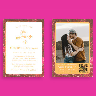 Invitation Code QR Boule à Facettes Photo Rose Orange Mariage