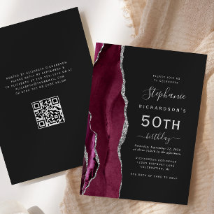 Invitation Code QR Burgundy Silver Agate 50e Anniversaire