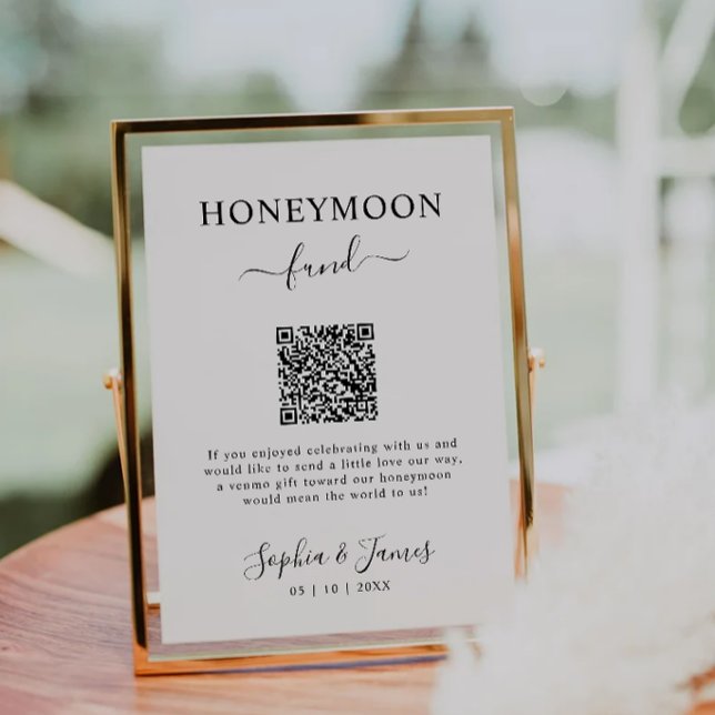 Invitation Code QR Cadeau de Lune de Miel Imprimable, Mariage (Honeymoon Fund QR Code Sign Printable, Wedding Invitation)
