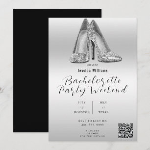 Invitation CODE QR Chaussures Paillettes Argent Enterrement d