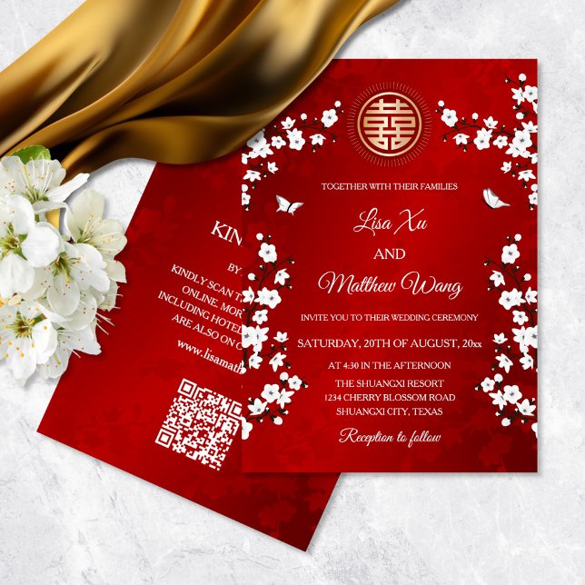 Invitation Code QR | Cherry Blossom Mariage chinois (Créateur téléchargé)