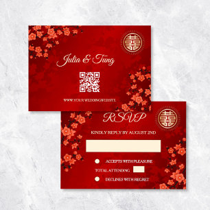 Invitation Code QR   Cherry Blossom Red RSVP Mariage chinois