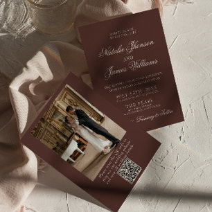 Invitation Code QR Chocolat Brun Vieille Fortune Photo Mariag