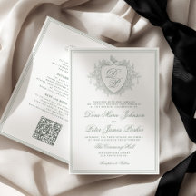 Code QR classique crête monogramme vert sauge mari