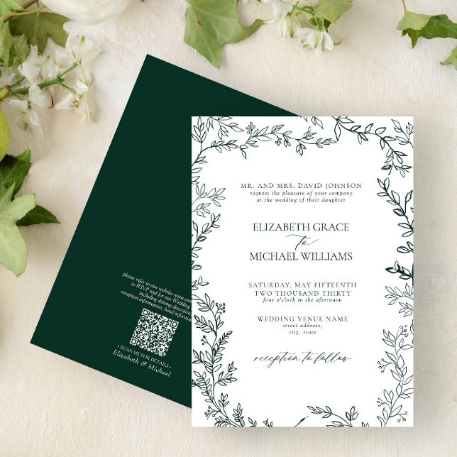 Invitation Code QR Classique Formel Mariage Vert Emeraude (Créateur téléchargé)