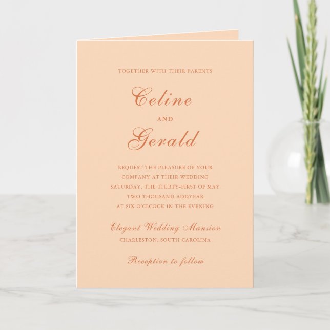Invitation Code QR Classique Péché Mariage Élégant (Devant)
