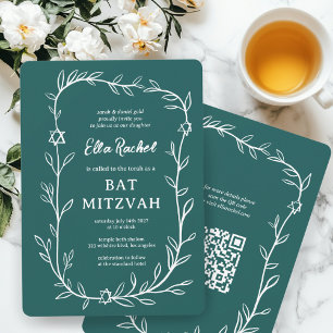 Invitation Code QR de Bat mitzvah à barres botaniques délicat
