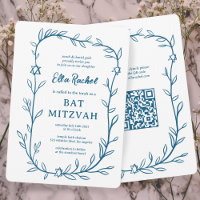 Code QR de Bat mitzvah à barres botaniques délicat
