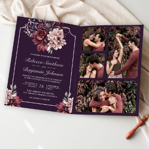 Invitation Code QR de cadre floral sombre violet mariage