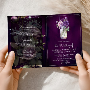 Invitation Code QR de jar Mason floral violet foncé pour mari