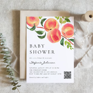 Invitation Code QR de la Baby Shower Botanique aux Pêches Aqu