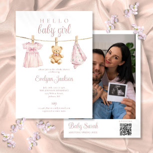 Invitation Code QR de la Baby Shower Fille Vêtements Corde à 