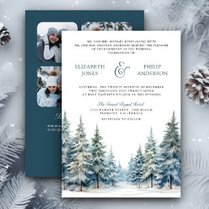 Invitation Code QR de la photo de la forêt de pins enneigés e