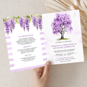 Invitation Code QR de l'arbre floral de glycine violette pour