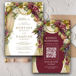 Invitation Code QR de l'arche de raisins Bohème vintage pour